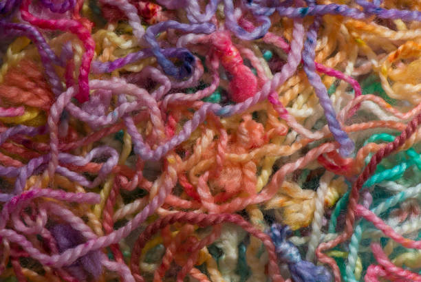 Colorful collection of scrap wool for knitting and weaving. High quality photo