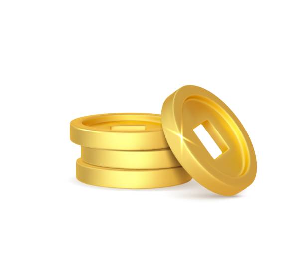 istock 3d  realistic chinese golden coins stack. Chinese decoration elements for oriental New Year. Vector illustration 1369010408
