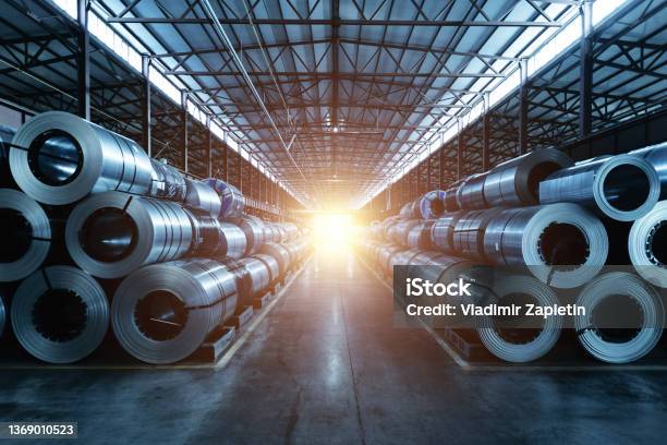 Roll Of Galvanized Steel Sheet At Metalworking Factory Stock Photo - Download Image Now