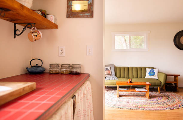 istock Rustic kitchen and living room of a comfortable vacation home 1369015966