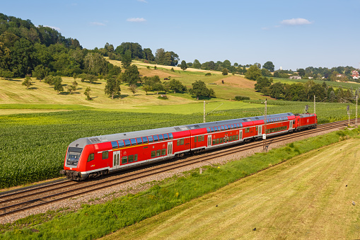Uhingen, Germany - July 21, 2021: Regional train of bwegt operated by DB Regio Deutsche Bahn in Uhingen, Germany.