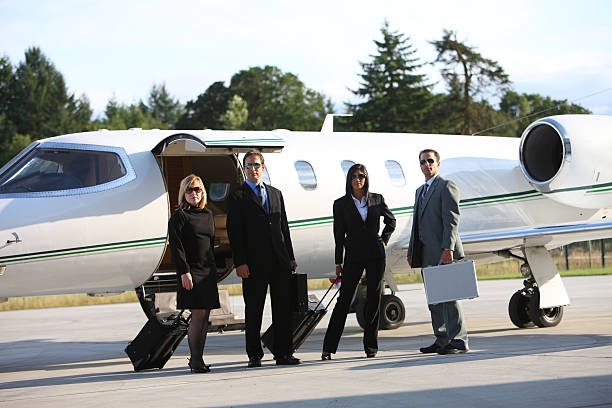 istock Business people with corporate jet 136901779