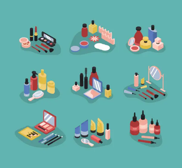 Vector illustration of Cosmetics Isometric Set