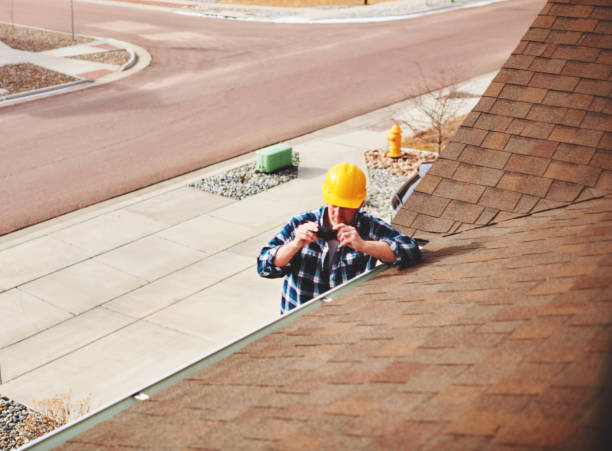 istock Insurance agent or roofer on roof assessing damage to a roof 1369018968