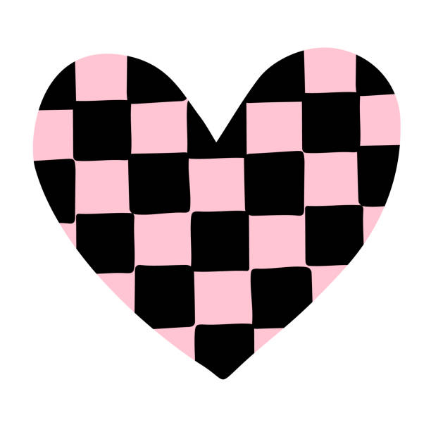 Vector hand drawn doodle sketch pink chess board checkered heart Vector hand drawn doodle sketch pink chess board checkered heart isolated on white background ska stock illustrations