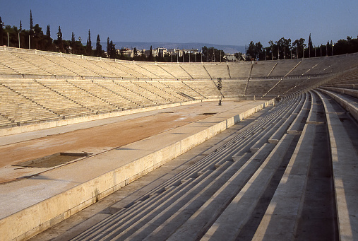 Athens, Greece - aug 05, 1987: view of the Panathenaic Stadium, an ancient stadium in Athens where the first Olympics of the modern era were also held in 1896