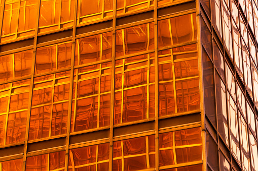Full frame of golden glass curtain wall