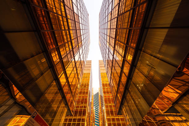 istock Full frame of golden glass curtain wall 1369022404