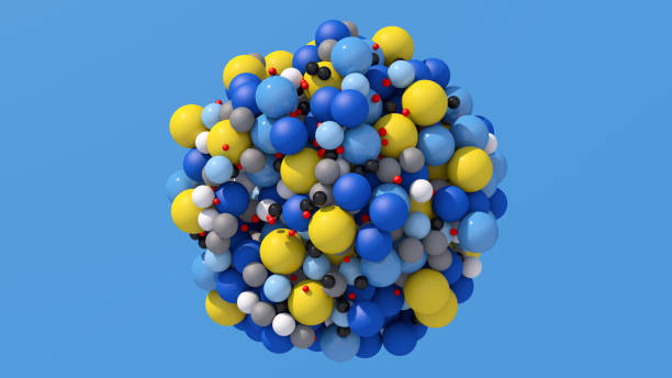 istock /Sphere with blue, yellow, black, white, red balls. Abstract illustration, 3d render. 1369023098
