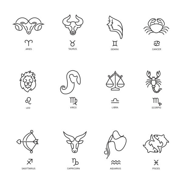 ilustraciones, imágenes clip art, dibujos animados e iconos de stock de signo del zodíaco iconos - signo del zodíaco