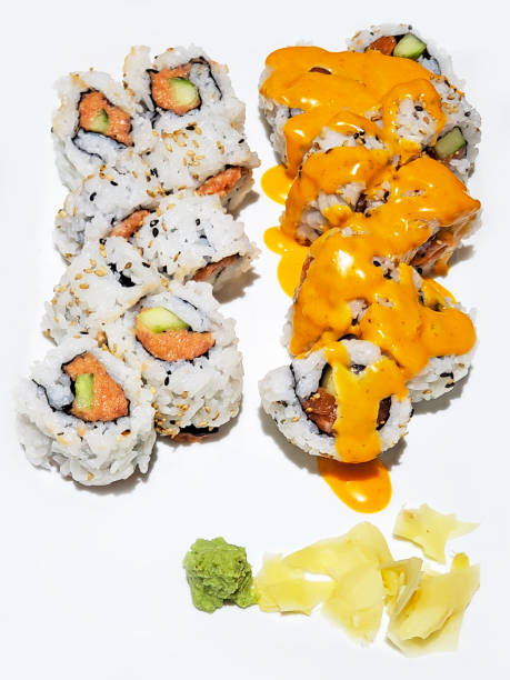 Sushi on a white plate at an Asian Restaurant