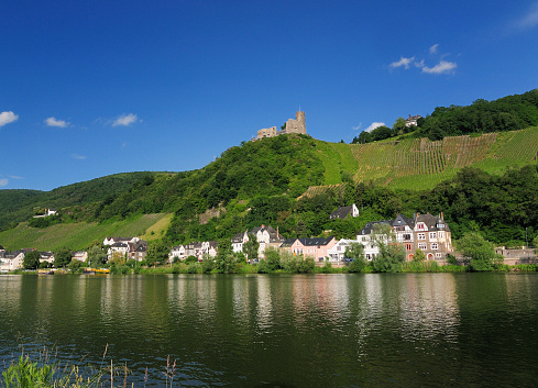 View From The Mosel River To Fort Landshut In Bernkastel-Kues Germany On A Beautiful Sunny Summer Day