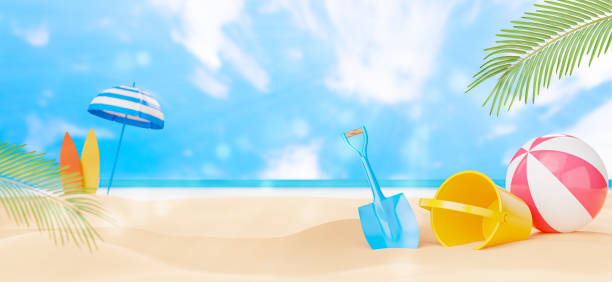 istock surfboard with rubber ring and decoration on sand beach for summer concept. 1369028301