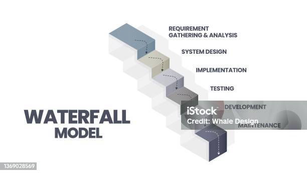 The Waterfall Model Infographic Vector Is Used In Software Engineering ...