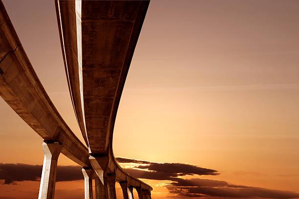 XXL elevated roadway at sunset elevated roadway at sunset (XXL) civil engineering photos stock pictures, royalty-free photos & images