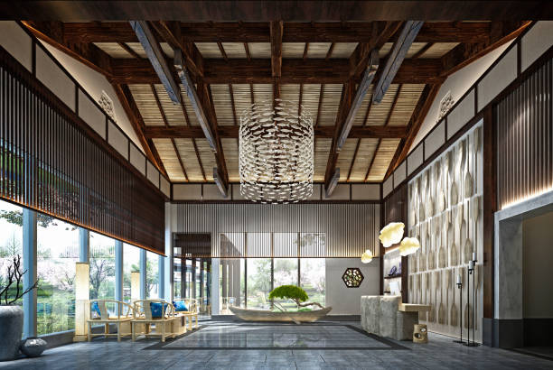 istock 3d render of luxury hotel reception and lobby 1369029670