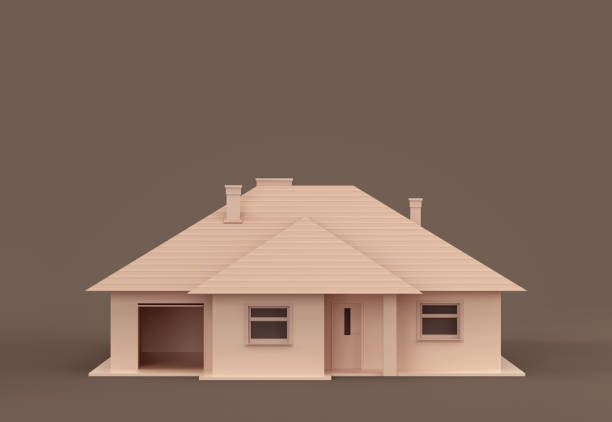 Real estate property monochrome single detached house, miniature detached house model flat and solid brown color, 3d Rendering, nobody