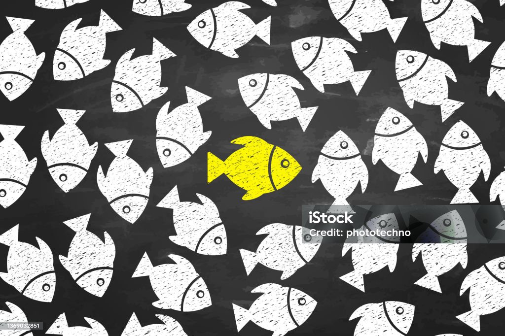 Leadership Concepts With Fishes On Blackboad Background Stock