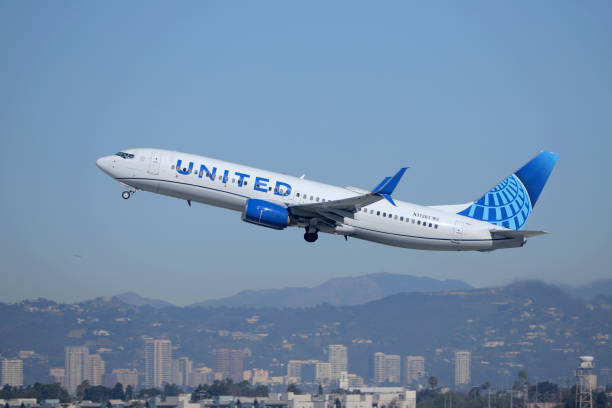 유나이티드 항공 보잉 737 항공기 이륙, 로스앤젤레스 국제공항 (lax) - boeing 뉴스 사진 이미지