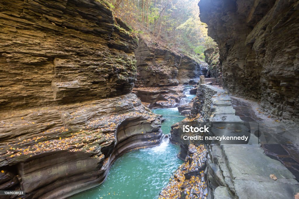 Watkins Glen State Park Watkins Glen State Park in upstate New York has more than 800 steps on the Gorge Trail. Watkins Glen Stock Photo