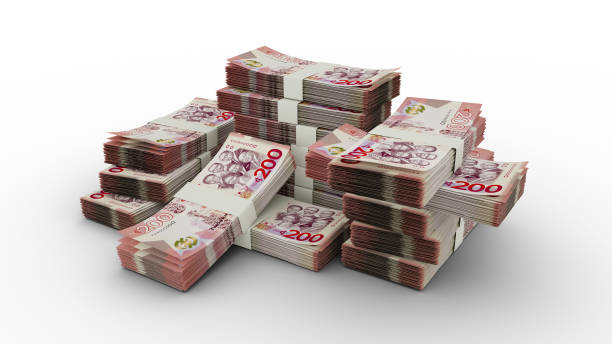 istock Stack of 200 Ghanaian cedi notes. 3D rendering of bundles of banknotes 1369042354