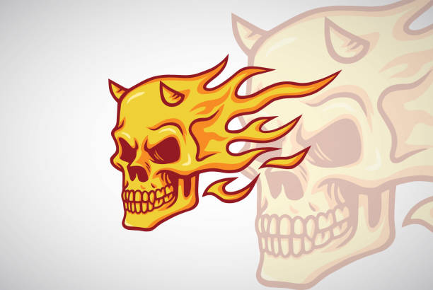 skull demon devil burning fire flame heat logo design vektor art icon - inferno fire flame skull stock-grafiken, -clipart, -cartoons und -symbole