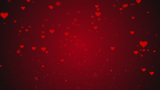 Animation of Flying Valentine Hearts on Dark Red Background