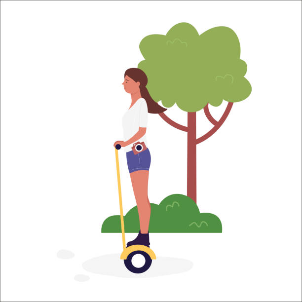 illustrations, cliparts, dessins animés et icônes de fille sur scooter électrique intelligent à équilibrage personnel - segway fun little girls motor scooter