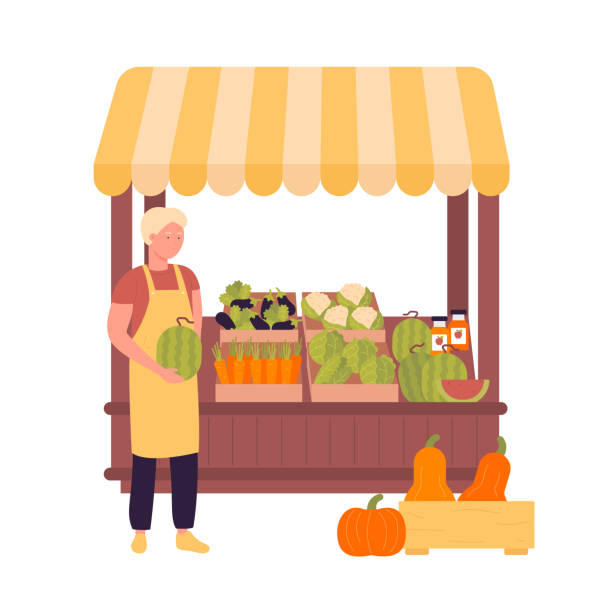 illustrations, cliparts, dessins animés et icônes de tente agricole locale marché frais et produits biologiques - clothing store clothing price supermarket