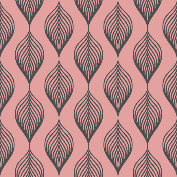 Japanese Curl Zigzag Line Leaf Vector Seamless Pattern Japanese Curl Zigzag Line Leaf Vector Seamless Pattern タイル張りの床 stock illustrations
