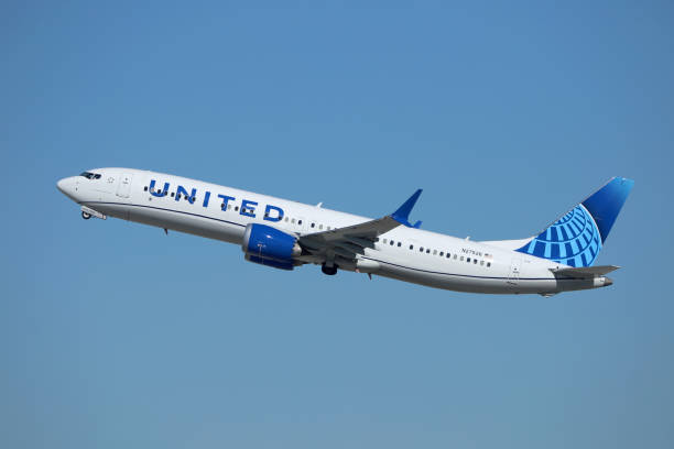 United Airlines Boeing 737 MAX 9 Aircraft departure from Los Angeles International Airport (LAX) stock photo