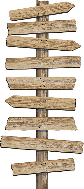 старый гранжем древесным текстурированной знак направления с несколькими предплечье. чередуйте - wooden stake stock illustrations