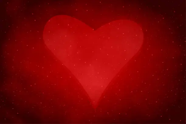 Vector illustration of Dark red or maroon colored glittering all over monochrome backdrop with  love theme one glowing big colour heart in contrast over horizontal valentine vector backgrounds