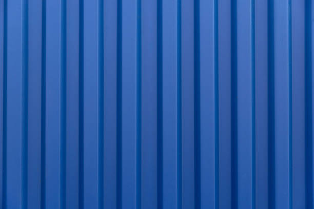Blue Stripe steel metal sheet for cargo container line industry wall texture pattern for background.