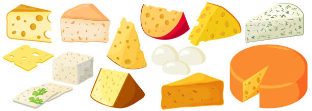치즈 세트 - cheddar stock illustrations