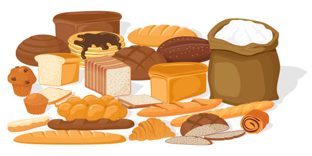 ilustrações, clipart, desenhos animados e ícones de produtos de padaria - baked bread breakfast brown