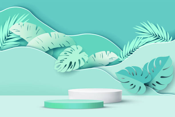 istock Paper cut landscape banner with paper craft art. podium product display 1369067849