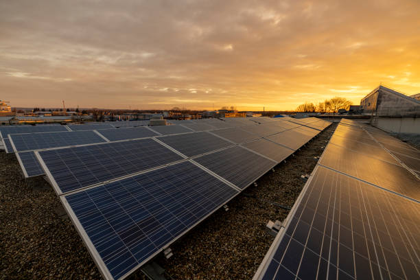 istock Eco power, Photovoltaic, Alternative electricity source, Solar panel generating electricity clean energy at sunset 1369067866