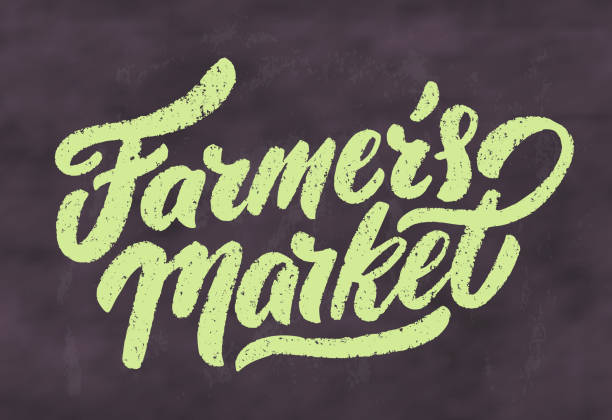 Farmers market. Chalkboard vector sign. Farmers market. Chalkboard hand drawn vector lettering sign. agricultural fair stock illustrations