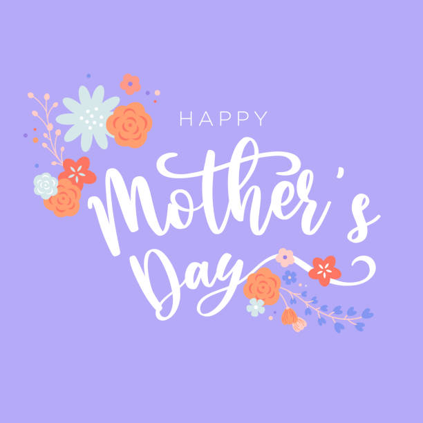 happy mother's day typography flourish with floral vector illustration happy mother's day typography flourish with floral vector illustration isolated on purple background happy mothers day stock illustrations