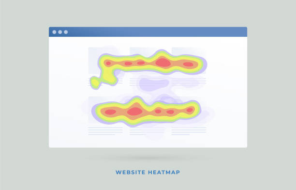 stockillustraties, clipart, cartoons en iconen met heat map or website heatmap tool - data technique to visualize the most frequently viewed areas of the web site. visitor behavior insights concept. digital marketing seo strategy flat vector icon - verwarming