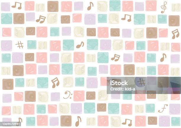 Square Line Note Pattern Water Colored Square Pattern And Hand Drawn Musical Notes Stock ...