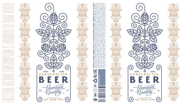 illustrazioni stock, clip art, cartoni animati e icone di tendenza di modello di etichetta decorativa per birra artigianale - swirl beer
