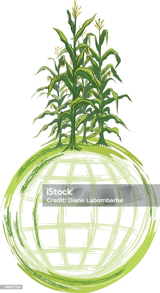 Mondo fiore immagine concettuale-Corn gambi di crescita al mondo - arte vettoriale royalty-free di Raccolto di mais