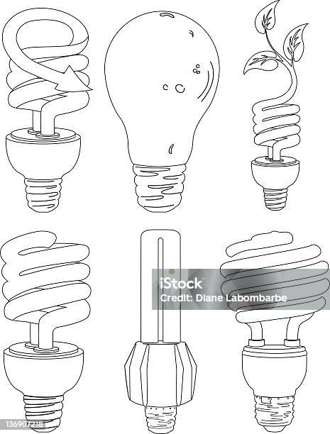 Ampoule Dessins Au Trait Vecteurs libres de droits et plus d'images vectorielles de Ampoule à basse consommation - Ampoule à basse consommation, Ampoule électrique, Circonvolution