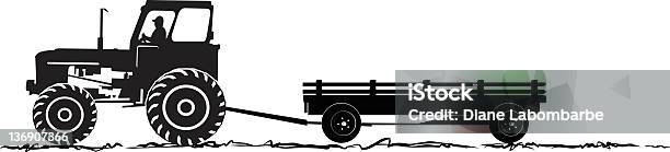 Tractor And Wagon Silhoeutte Stock Illustration - Download Image Now - Tractor, Pulling, In Silhouette