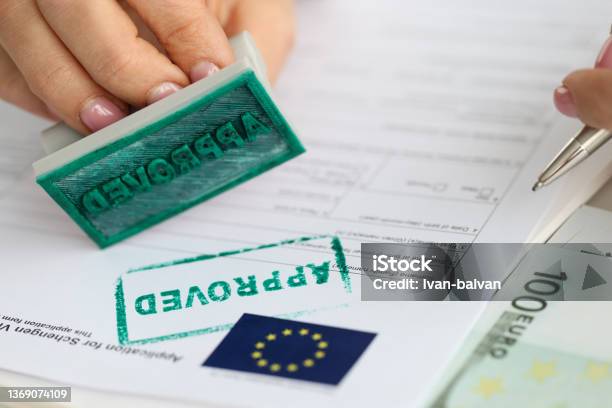 Eu Visa Application Approved Document Applying For Entry Into European Union Stock Photo - Download Image Now