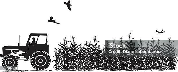 Lagriculture Tracteur Et Champ De Maïs Silhouette Isolé Sur Blanc Vecteurs libres de droits et plus d'images vectorielles de Ferme - Aménagement de l'espace