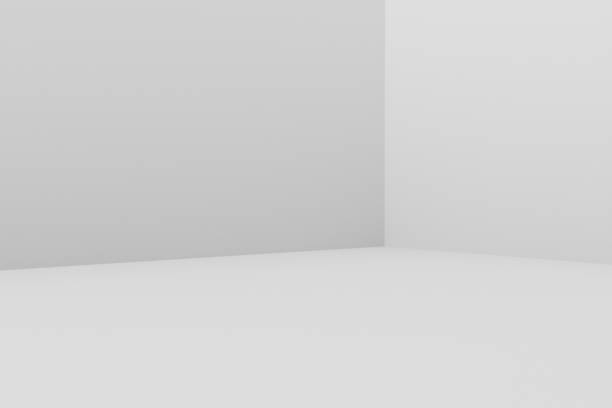 istock Empty room corner with white walls and floor or blank platform stand for product presentation. 1369074307
