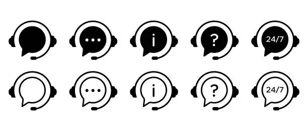 Vector illustration of Support service vector icons set. Call center and Service symbols